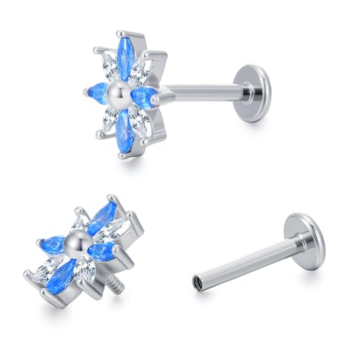 Schweizer Blauer Topas Lip Ring 925 Sterlingsilber Geburtsstein Lippenpiercing für Frauen 16G Helix Ohrring Körper Schmuck Geschenk zum Geburtstag von BETHZA