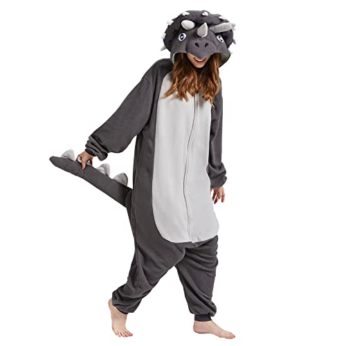 Tier Triceratops Einteiler Pyjama Unisex Erwachsene Dinosaurier Halloween Einteiler Kostüm Cosplay für Damen und Herren, Triceratops Einteiler-Pyjama, Small von BETIFUHOM