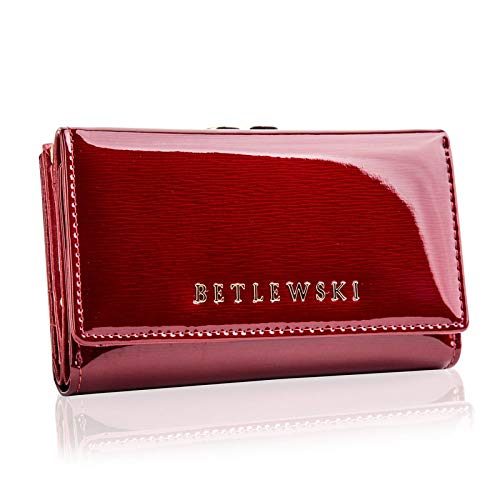 BETLEWSKI® Damengeldbörse aus echtem Leder RFID Geldbeutel Damen sehr schöne Farben mit vielen Fächern, inkl Geschenkbox | Ledergeldbörse Royal, Rot von BETLEWSKI