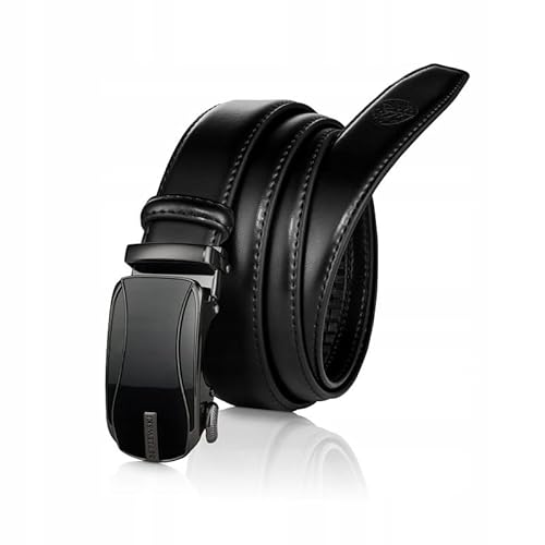 BETLEWSKI - Automatik Gürtel Herren Ledergürtel Herren mit automatische Schnalle- Herren-Gürtel aus Rindsleder mit Kürzungsmöglichkeit - Gürtel aus echt Leder mit Zertifikat - Schwarz (115 cm) von BETLEWSKI