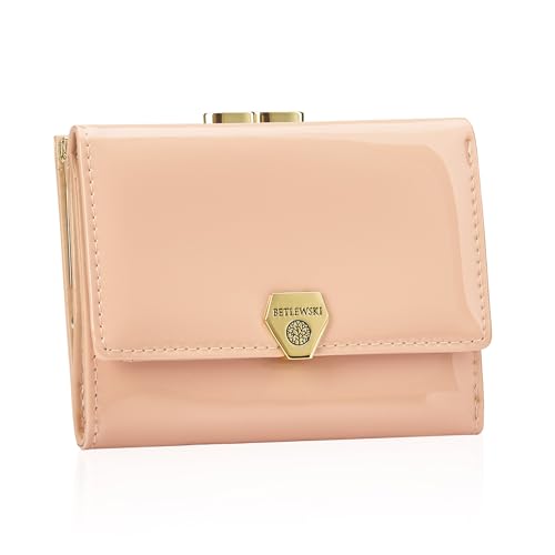 BETLEWSKI Damen Geldbörse Echtleder – Shiny – kleine – Lackiertes Leder – 6 Kartenfächer – RFID Schutz (Pulver) von BETLEWSKI