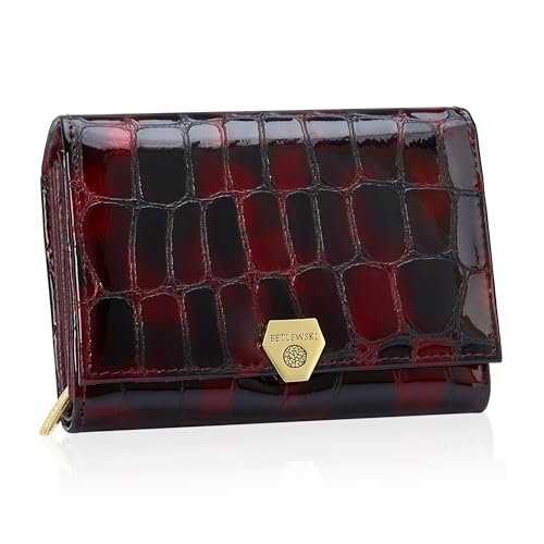 BETLEWSKI - Damen-Geldbörse - Retro - Echtleder - Kleines Portemonnaie - Kartenfächer - Münzfächer - Banknotenfächer - Farbe Schwarz - 13 x 9,2 x 3,8 cm - RFID-Technologie von BETLEWSKI