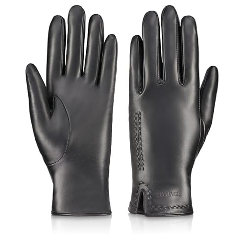 BETLEWSKI - Damen Handschuhe aus Schafsleder gefüttert - Warme Lederhandschuhe für Damen in Schwarz mit Futter - klassische Winterhandschuhe mit weichem Innenfutter Modell Scarlett- XL von BETLEWSKI