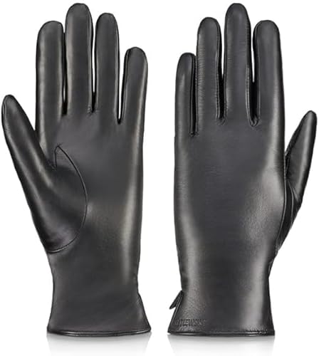 BETLEWSKI - Damen Handschuhe aus Schafsleder gefüttert - Warme Lederhandschuhe für Damen in Schwarz mit Futter - klassische Winterhandschuhe mit weichem Innenfutter Modell- Sophia - L von BETLEWSKI