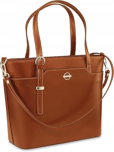 BETLEWSKI Shopper Tasche für Damen - Damentasche aus Echtleder - Große geraumige Lederdamentasche für Schule, Arbeit, Einkaufen - für das Format A4 geeignet - Camel von BETLEWSKI