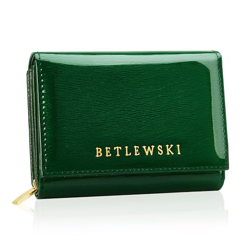 BETLEWSKI Damen Portemonnaie Echtleder – Royal – lackiertes Leder – klein – Geldbörse (Grün) von BETLEWSKI