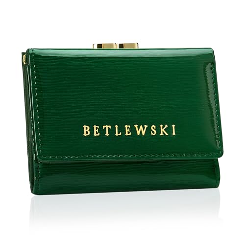 BETLEWSKI Damen Portemonnaie Echtleder – Royal – lackiertes Leder – klein – elegant – Geldbörse (Grün) von BETLEWSKI