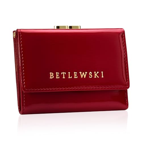 BETLEWSKI Damen Portemonnaie Echtleder – Royal – lackiertes Leder – klein – elegant – Geldbörse (Rot) von BETLEWSKI