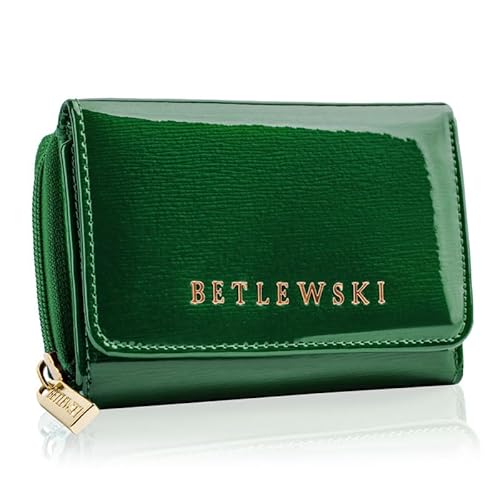 BETLEWSKI Damen Portemonnaie echtes Leder – grün – Royal – RFID-Schutz – 6 Kartenfächer von BETLEWSKI