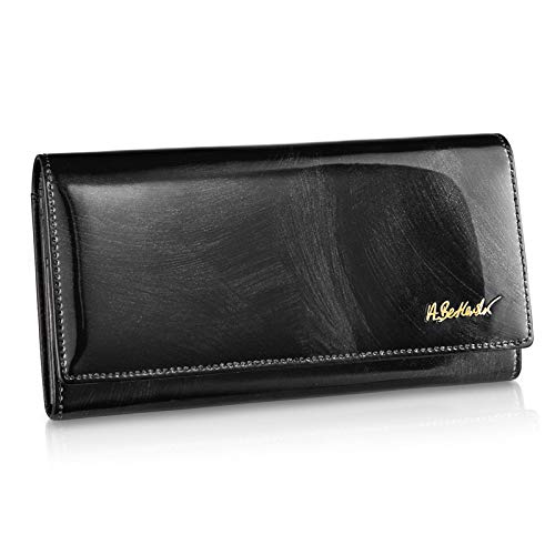 BETLEWSKI Damengeldbörse aus echtem Leder RFID Geldbeutel Damen sehr schöne Farben mit vielen Fächern, inkl Geschenkbox | Ledergeldbörse + Schlüsselbund als Geschenk von BETLEWSKI