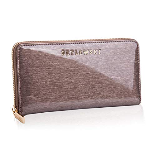 BETLEWSKI Damengeldbörse aus echtem Leder RFID Geldbeutel Damen sehr schöne Farben mit vielen Fächern, inkl Geschenkbox | Ledergeldbörse Royal, Grau von BETLEWSKI