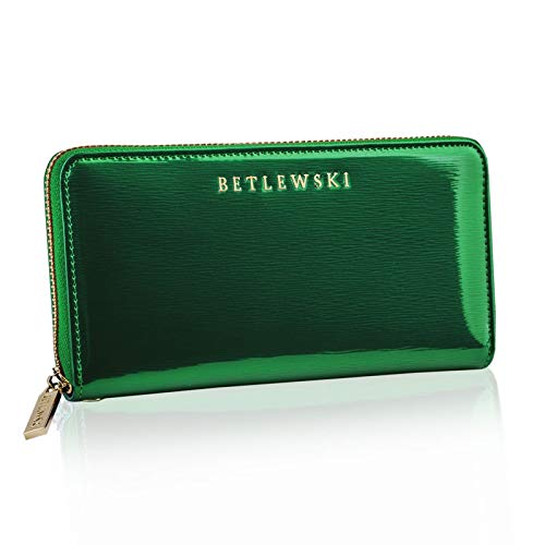 BETLEWSKI Damengeldbörse aus echtem Leder RFID Geldbeutel Damen sehr schöne Farben mit vielen Fächern, inkl Geschenkbox | Ledergeldbörse Royal, Grün von BETLEWSKI