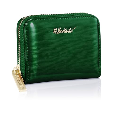 BETLEWSKI Damentasche Portemonnaie echtes Leder – klein – Modell „Royal“ – 11 Fächer – grün – goldene Details von BETLEWSKI