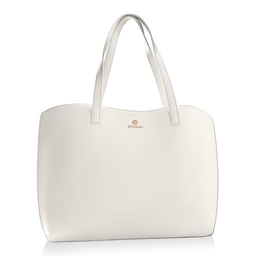 BETLEWSKI Damentasche Shopper Miley – große Handtasche aus Kunstleder – 2 Farben – Schultertasche mit zwei Henkeln – goldene Details (Beige) von BETLEWSKI