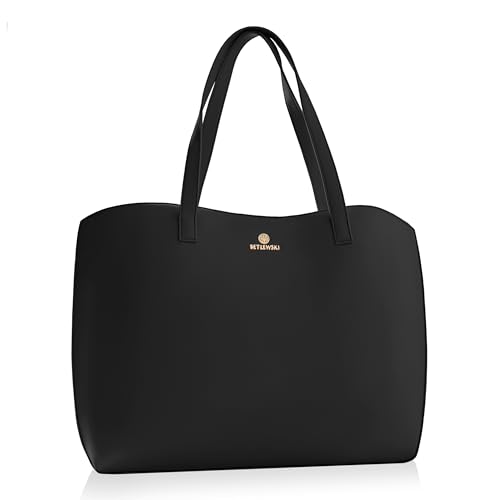 BETLEWSKI Damentasche Shopper Miley – große Handtasche aus Kunstleder – 2 Farben – Schultertasche mit zwei Henkeln – goldene Details (Schwarz) von BETLEWSKI