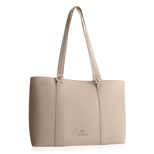 BETLEWSKI Damentasche Shopper Miley – große Handtasche aus Kunstleder – 2 Farben – Schultertasche mit zwei Henkeln – goldene Details - für Dokumente im A4-Format (Beige) von BETLEWSKI
