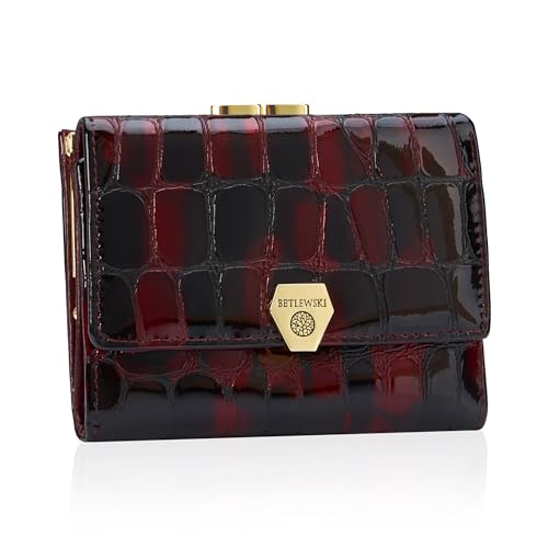 BETLEWSKI - Geldbörse - Damen-Geldbörse - Retro - Naturleder - Lackleder - Kartenfächer - Scheinfach - Münzfach - RFID-Schutz - 12 x 9 x 2,8 cm von BETLEWSKI