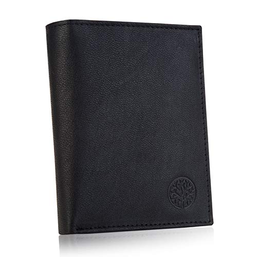 BETLEWSKI - Geldbörse Herren Klein mit Münzfach - Geldbeutel Herren - Karten Portemonnaie - Viele Kartenfächer - Geldbörse aus Natur- Leder - 12 x 9,5 x 2 cm (Leder, Schwarz-1) von BETLEWSKI
