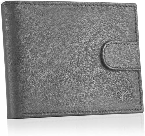 BETLEWSKI - Geldbörse Herren Klein mit Münzfach - Geldbeutel Herren - Karten Portemonnaie - Viele Kartenfächer - Geldbörse aus Natur-Leder in Schwarz - 12 x 9,5 x 2 cm (Leder, Grau) von BETLEWSKI