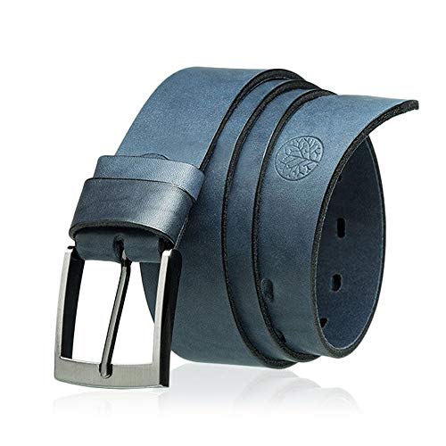 BETLEWSKI - Gürtel Ledergürtel - Gürtel aus natürlichem Rindsleder mit Kürzungsmöglichkeit - Gurtel echt Leder mit Zertifikat - Länge 110 cm - Dunkelblau von BETLEWSKI