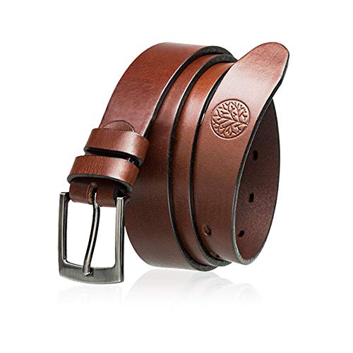 BETLEWSKI - Gürtel Herren Ledergürtel Herren - Herren-Gürtel aus natürlichem Rindsleder mit Kürzungsmöglichkeit - Gurtel echt Leder mit Zertifikat - Länge 115 cm - Braun von BETLEWSKI