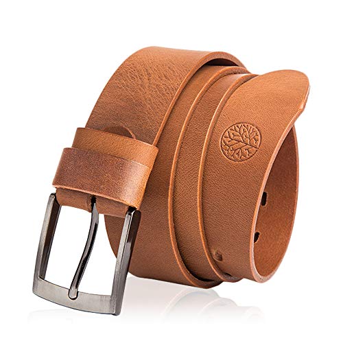 BETLEWSKI - Gürtel Herren Ledergürtel Herren - Herren-Gürtel aus natürlichem Rindsleder mit Kürzungsmöglichkeit - Gurtel echt Leder mit Zertifikat - Länge 115 cm - Camel von BETLEWSKI