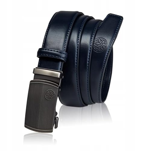 BETLEWSKI - Gürtel Herren Ledergürtel Herren - Herren-Gürtel aus natürlichem Rindsleder mit Kürzungsmöglichkeit - Gurtel echt Leder mit Zertifikat - Länge 115 cm - Dunkelblau von BETLEWSKI