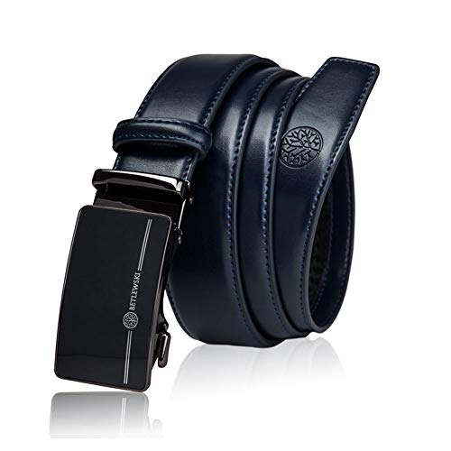 BETLEWSKI - Gürtel Herren Ledergürtel Herren - Herren-Gürtel aus natürlichem Rindsleder mit Kürzungsmöglichkeit - Gurtel echt Leder mit Zertifikat - Länge 120 cm - Dunkelblau von BETLEWSKI