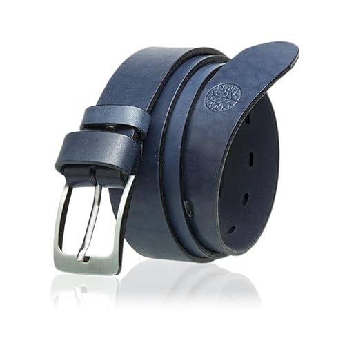 BETLEWSKI - Gürtel Ledergürtel - Gürtel aus natürlichem Rindsleder mit Kürzungsmöglichkeit - Gurtel echt Leder mit Zertifikat - Länge 115 cm - Dunkelblau von BETLEWSKI