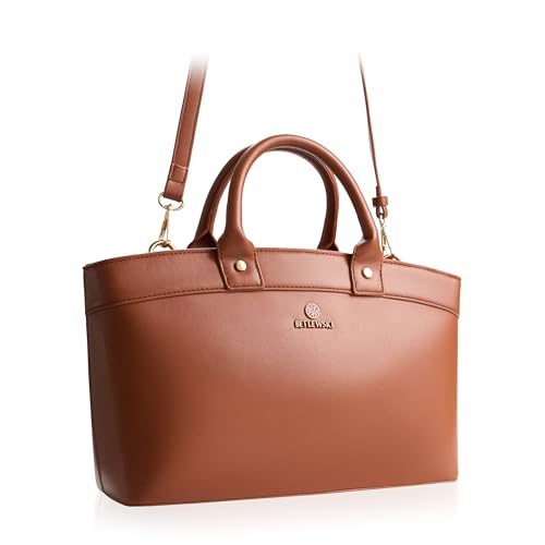 BETLEWSKI Klassische Damentasche Miley – Kunstleder Handtasche in 2 Farben – 2 Henkel & abnehmbarer, verstellbarer Schulterriemen – Umhängetasche 37 x 11 x 21 cm (Cognac) von BETLEWSKI