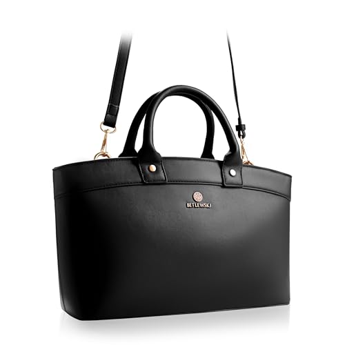 BETLEWSKI Klassische Damentasche Miley – Kunstleder Handtasche in 2 Farben – 2 Henkel & abnehmbarer, verstellbarer Schulterriemen – Umhängetasche 37 x 11 x 21 cm (Schwarz) von BETLEWSKI