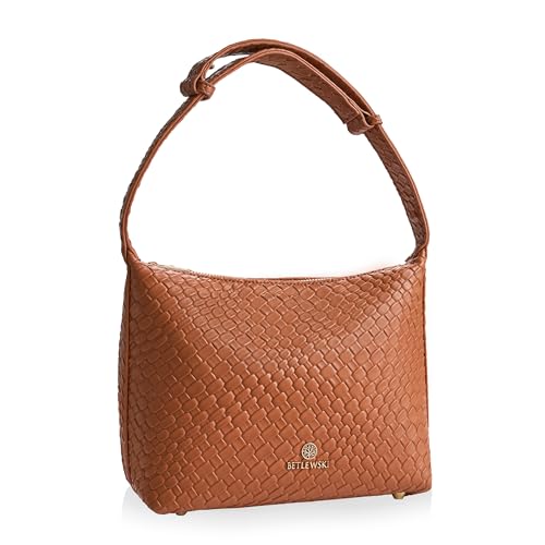 BETLEWSKI Kleine Umhängetasche Damen Miley – Kunstleder – 2 Farben – Verstellbarer Schultergurt – Geflochtene Struktur (Cognac) von BETLEWSKI