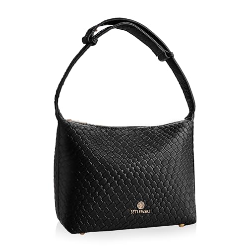 BETLEWSKI Kleine Umhängetasche Damen Miley – Kunstleder – 2 Farben – Verstellbarer Schultergurt – Geflochtene Struktur (Schwarz) von BETLEWSKI