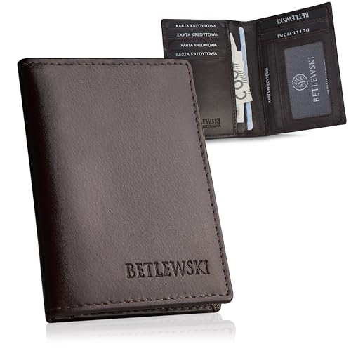 BETLEWSKI - Kreditkartenetui mit Münzfach & RFID-Schutz - Geldbeutel für Herren klein - kleines Portemonnaie Herren - Wallet mit Münzfach - Smart Wallet für Karten & Münzen (BESA-BF-11, Braun) von BETLEWSKI