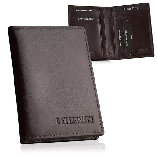 BETLEWSKI - Kreditkartenetui mit Münzfach & RFID-Schutz - Geldbeutel für Herren klein - kleines Portemonnaie Herren - Wallet mit Münzfach - Smart Wallet für Karten & Münzen (BESA-BF-12, Braun) von BETLEWSKI