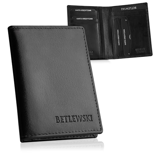 BETLEWSKI - Kreditkartenetui mit Münzfach & RFID-Schutz - Geldbeutel für Herren klein - kleines Portemonnaie Herren - Wallet mit Münzfach - Smart Wallet für Karten & Münzen (BESA-BF-12, Schwarz) von BETLEWSKI