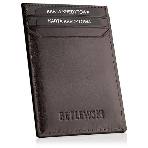 BETLEWSKI - Kreditkartenetui mit Münzfach & RFID-Schutz - Geldbeutel für Herren klein - kleines Portemonnaie Herren - Wallet mit Münzfach - Smart Wallet für Karten & Münzen (BESA-BF-23, Braun) von BETLEWSKI