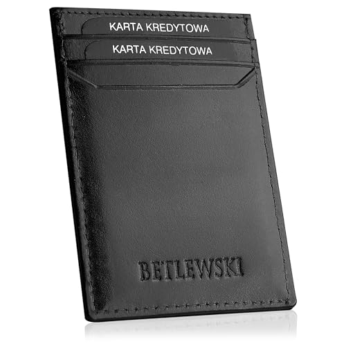 BETLEWSKI - Kreditkartenetui mit Münzfach & RFID-Schutz - Geldbeutel für Herren klein - kleines Portemonnaie Herren - Wallet mit Münzfach - Smart Wallet für Karten & Münzen (BESA-BF-23, Schwarz) von BETLEWSKI