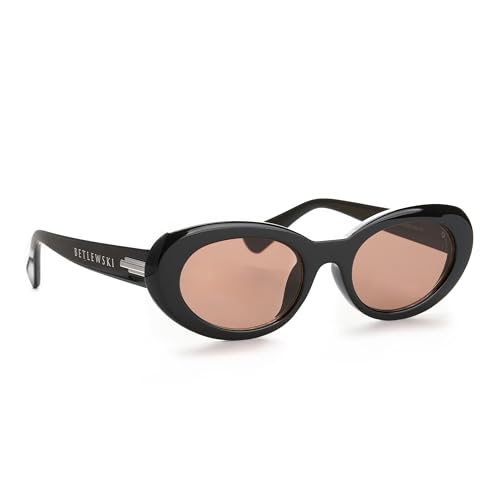 BETLEWSKI Ovale Sonnenbrille Damen – Retro Stil Soleo – Polycarbonat/Acryl – 3 Farben – Modisch & Stylisch (Schwarz, Brown Solid) von BETLEWSKI