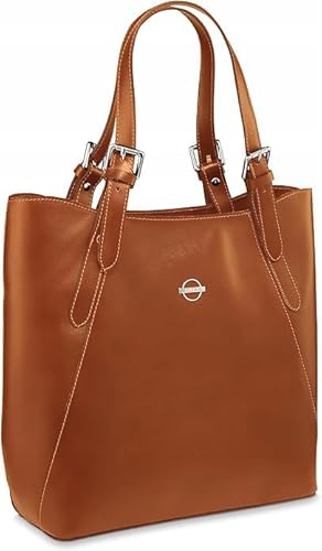 BETLEWSKI Shopper Tasche für Damen - Damentasche aus Echtleder - Große geraumige Lederdamentasche für Schule, Arbeit, Einkaufen - für das Format A4 geeignet - Camel von BETLEWSKI