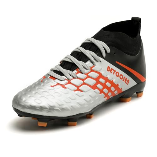BETOOSEN Herren Outdoor Firm Ground Fußball Soccer Stollen Schuhe Futsal Fußball Training Sneaker, GRAU, 38.5 EU von BETOOSEN