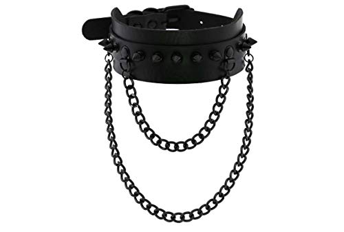 BETOY Breit Lederhalsband Halskette Herz Form Damen Leder Leder Choker Halsband Damen Choker Metall Ring Halsband Gotik Punk Rock Lederband Einstellbar Kragen O Form Anhänger Quaste - Schwarz von BETOY