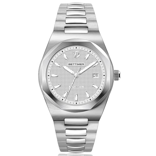 BETTIMER Automatikuhren Herren Schweizer PT5000 Werk 40mm 316L Edelstahl 10ATM Wasserdicht Datum & Sekundenzeiger Saphirglas mit AR-Beschichtung Mechanische Uhr Herren von BETTIMER