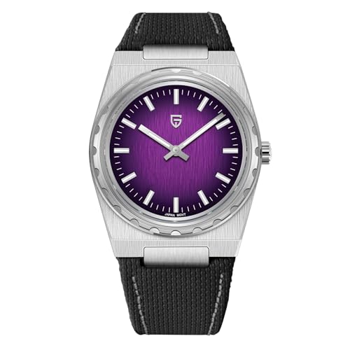 Pagani Design Herren Uhr 7MM Ultradünnes Edelstahl Gehäuse 100m Wasserdicht mit Saphirglas Japanisches Quarzwerk Minimalistisches Design 37mm Elegante Armbanduhr Herren (Leder Lila) von BETTIMER