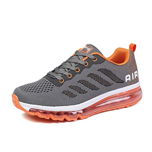 frysen Herren Damen Sportschuhe Laufschuhe mit Luftpolster Turnschuhe Profilsohle Sneakers Leichte Schuhe Gray Orange 34 von frysen