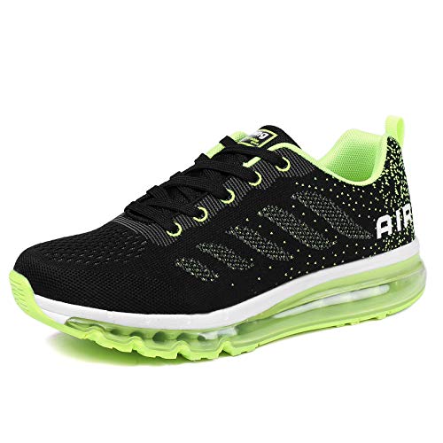 frysen Herren Damen Sportschuhe Laufschuhe mit Luftpolster Turnschuhe Profilsohle Sneakers Leichte Schuhe Black Green 35 von frysen