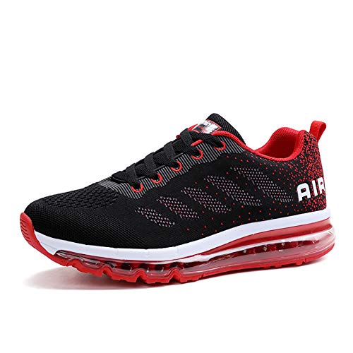 frysen Herren Damen Sportschuhe Laufschuhe mit Luftpolster Turnschuhe Profilsohle Sneakers Leichte Schuhe Black Red 34 von frysen