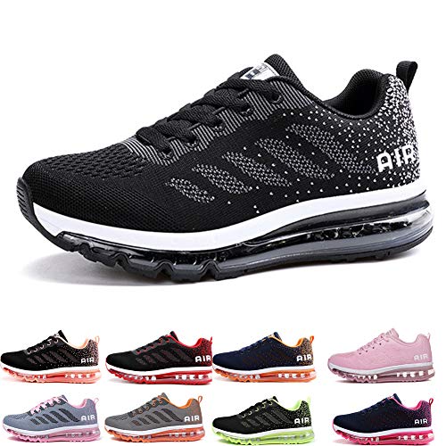 frysen Herren Damen Sportschuhe Laufschuhe mit Luftpolster Turnschuhe Profilsohle Sneakers Leichte Schuhe Black White 35 von frysen