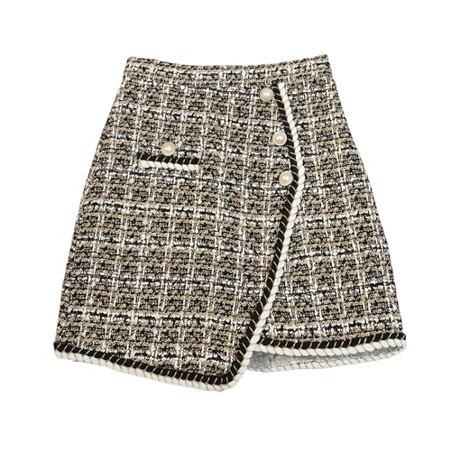 BETYFUL Damen Karo Rock Fall Winter Kurz A Linie Mini Rock mit Knöpfenk,Minirock Elegant Rock Kariert Tweed Rock Plaid Skirt von BETYFUL