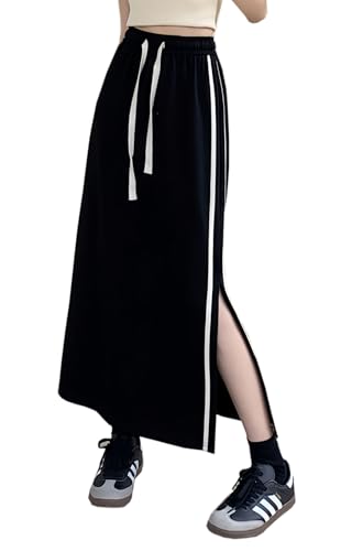 BETYFUL Rock Damen Winter Lang Warm Wollrock 2025 Vintage Elegant Winterrock Elastische Taille Seitenspaltung A Linien Rock Damenrock mit Taschen und Kordelzug von BETYFUL